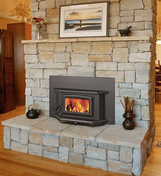 Pacific Energy Super Wood Fireplace Insert in room