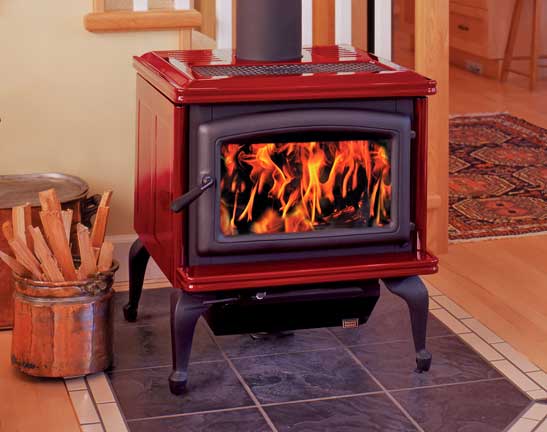 Big Pacific Energy Summit Classic Wood Stove Red in room