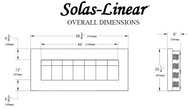 Solas FOURTY6 Gas Fireplace Dimensions Diagram