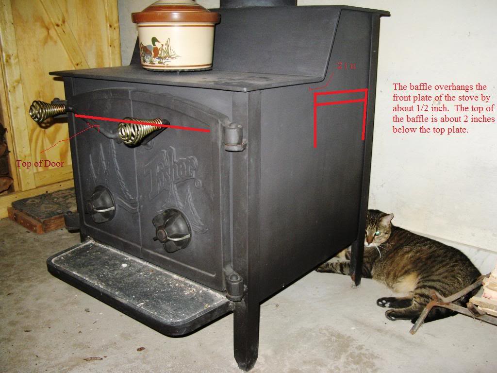 Added a baffle to Grandma Bear Fisher Stove (updated with 2ndary burn idea)