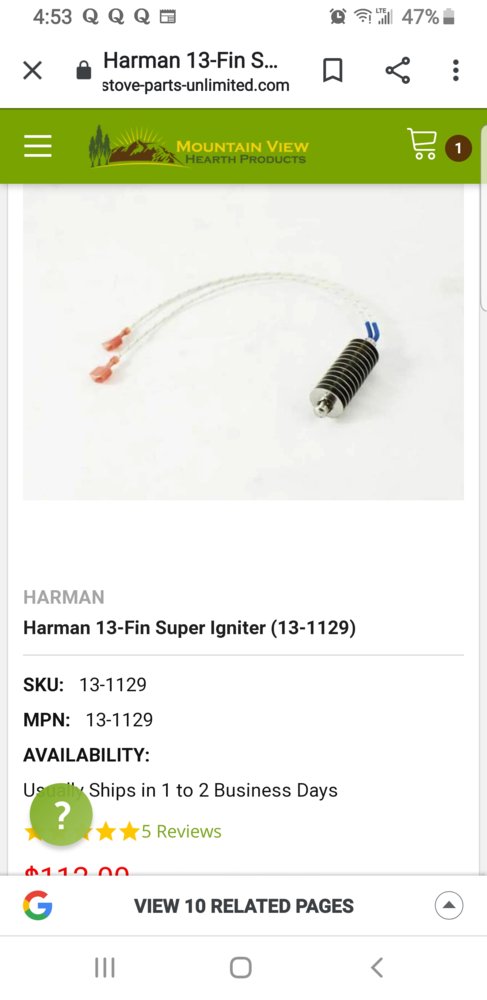 Harman ignitor /fuse blown