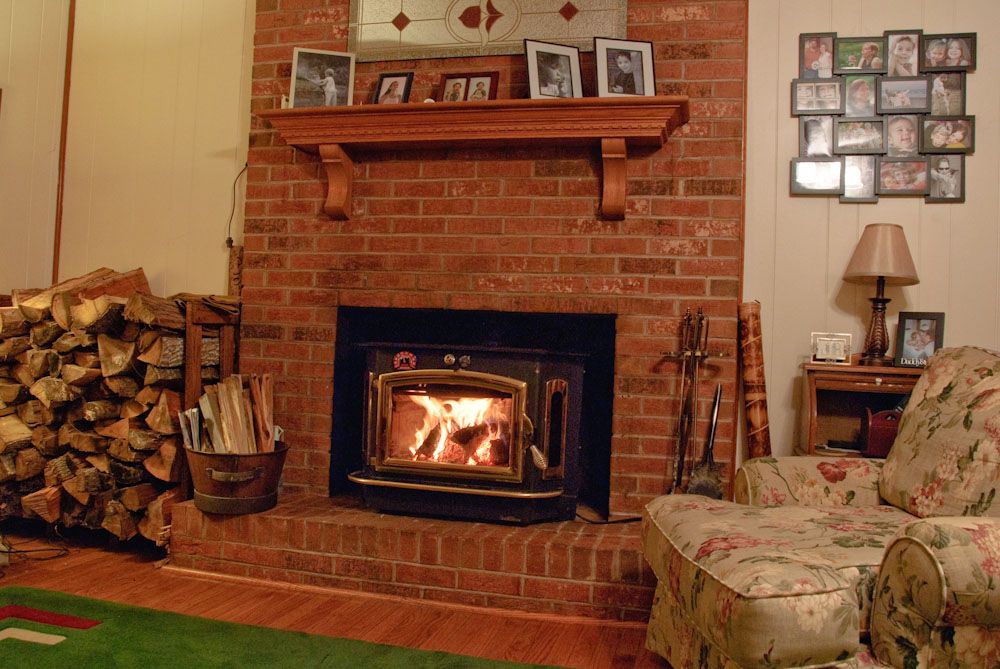 Thin brick wood stove surround looks great, feels toasty
