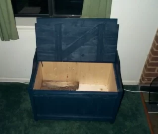 [Hearth.com] Pics of my storage box and question about sheet metal lining