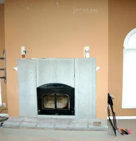 [Hearth.com] Quadrafire 7100 - pictures before and after with stonework