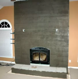 [Hearth.com] Quadrafire 7100 - pictures before and after with stonework