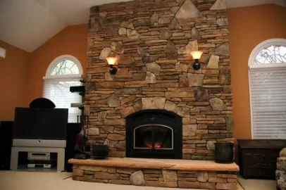 [Hearth.com] Quadrafire 7100 - pictures before and after with stonework