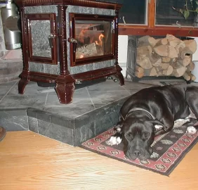 [Hearth.com] Cat in front of a nice warm fire.