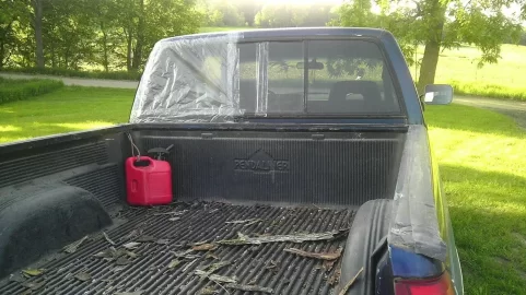 [Hearth.com] New Wood hauler, truck bed full of Wood,  broken window!