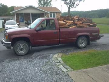 [Hearth.com] New Wood hauler, truck bed full of Wood,  broken window!