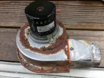 [Hearth.com] Salvage a Combustion Blower Motor from rusting housing and impeller blades? Any good blade source?