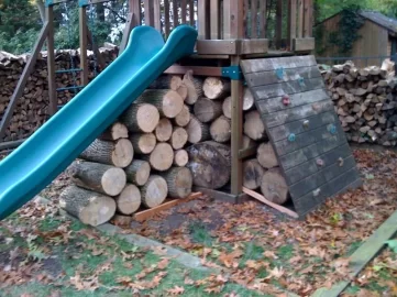 [Hearth.com] My new woodshed is also a swing set, pics attached.