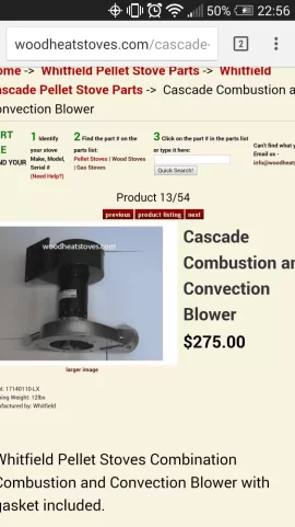 [Hearth.com] Whitfield Cascade Combustion Fan Issue