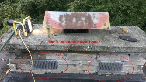 [Hearth.com] vents in chimney above roof: what do they do? 1958 'modern' house, flat roof