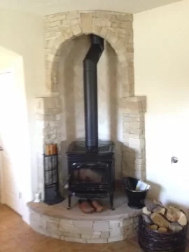 [Hearth.com] Corner alcove wood stove example pics please