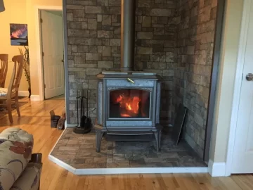 [Hearth.com] Tiling a woodstove hearth with small tiles & heavy stove