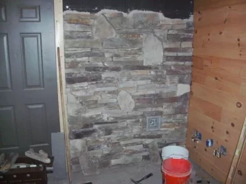 [Hearth.com] Stone veneer hearth install on painted block wall...need advice