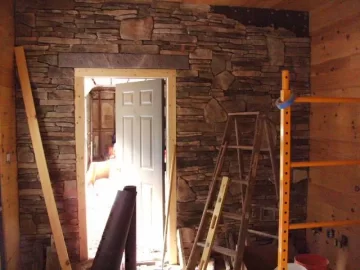 [Hearth.com] Stone veneer hearth install on painted block wall...need advice