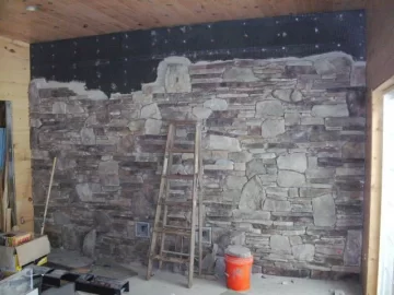 [Hearth.com] Stone veneer hearth install on painted block wall...need advice