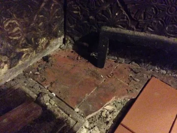 [Hearth.com] Quarry tiles inside fireplace  firebox behind wood stove - is this ok?