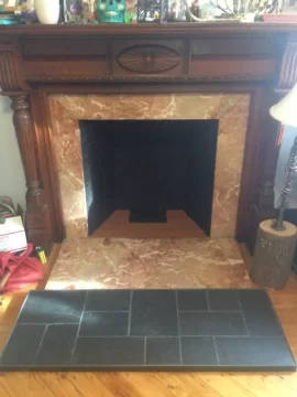 [Hearth.com] Quarry tiles inside fireplace  firebox behind wood stove - is this ok?