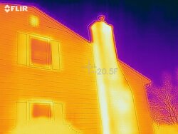 Exterior chimney heat loss with FLIR thermal imager.