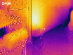 Exterior chimney heat loss with FLIR thermal imager.