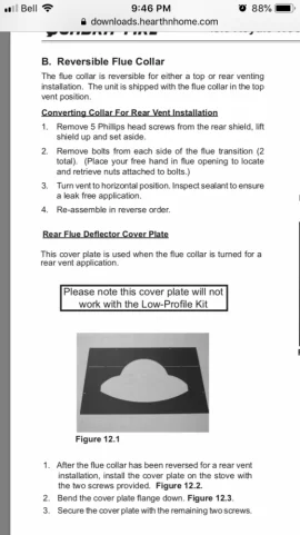 [Hearth.com] Quadrafire, Isle Royal flue transition. It only fits for rear exit. HELP