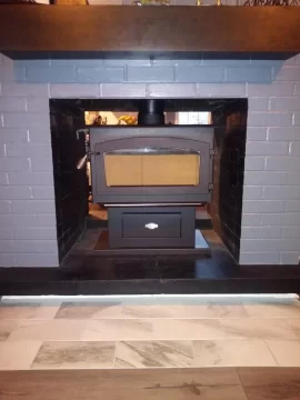 [Hearth.com] Wood burning stove inside DOUBLE sided fireplace