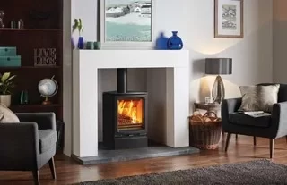 [Hearth.com] Standing wood stove in prefab fireplace