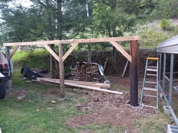 [Hearth.com] Economical wood shed with power poles