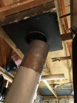 [Hearth.com] Stove pipe replacement - rusted off at square ceiling support box