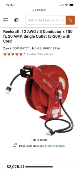 [Hearth.com] Installing 100 ft 20 Amp Retractable  extension cord in garage for electric snow blower, car vac…etc