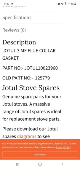 [Hearth.com] Jotul 3  gasket smoke outlet