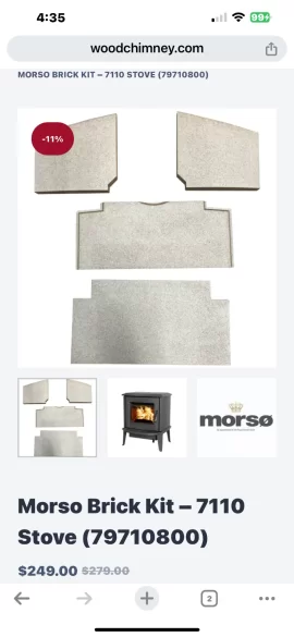 [Hearth.com] MORSO 7110 BACK WALL LINING FIRE BRICK CRACKED