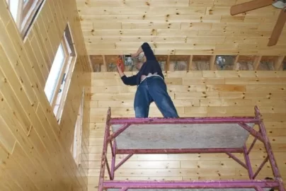 [Hearth.com] Started the knotty pine ceiling installation today!