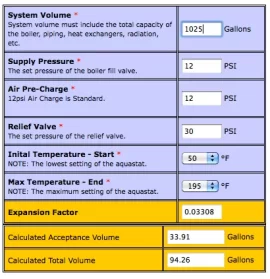 [Hearth.com] Size expansion tank for 1000 gallon storage?