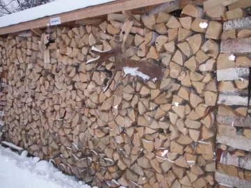 [Hearth.com] Wood shed wood dry, outside stacks white