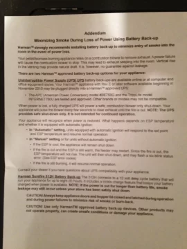 [Hearth.com] Harman auto shut down on UPS